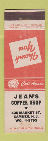 Matchbook Cover - Jean's Coffee Shop Camden NJ