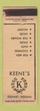 Matchbook Cover - Keene's Clothes Shoes Elkhart IN WORN