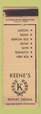 Matchbook Cover - Keene's Clothes Shoes Elkhart IN WORN