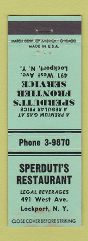 Matchbook Cover - Sperduti's Frontier oil gas Restaurant Lockport NY WEAR