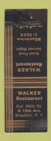Matchbook Cover - Walker Restaurant Brooklyn NY WORN