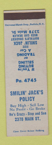 Matchbook Cover - Smilin' Jack's Cars Buffalo NY
