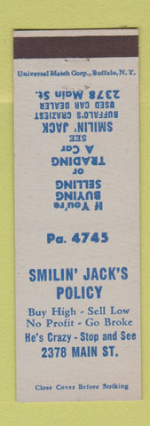 Matchbook Cover - Smilin' Jack's Cars Buffalo NY