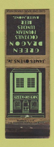Matchbook Cover - Green Dragon Resetaurant Baker MT