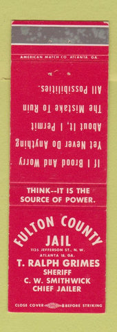 Matchbook Cover - Fulton County Jail Atlanta GA WEAR