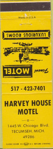 Matchbook Cover - Harvey House Motel Tecumseh MI yellow