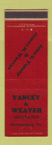 Matchbook Cover - Vancey and Weaver Insurance Harrisonburg VA