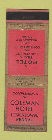 Matchbook Cover - Coleman Hotel Lewistown PA WEAR