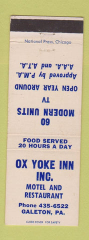 Matchbook Cover - Ox Yoke Inn Motel Restaurant Galeton PA