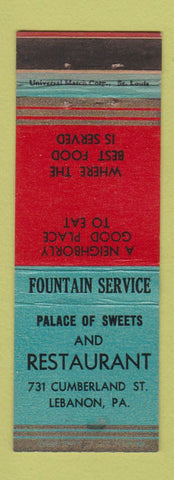 Matchbook Cover - Palace of Sweets Restaurant Lebanon PA