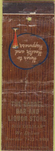 Matchbook Cover - Barrel Bar Liquor Store NO TOWN POOR