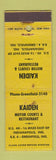 Matchbook Cover - Kaiden Motor Court Restaurants Greenfield IN WEAR