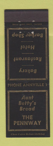 Matchbook Cover - The Pennway Aunt Betty's Bread Annville PA low phone #