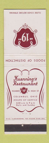 Matchbook Cover - Kuenning's Restaurant Columbus OH