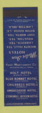 Matchbook Cover - Motor Inn Hotels Wichita Falls Lubbock Houston Fort Worth TX