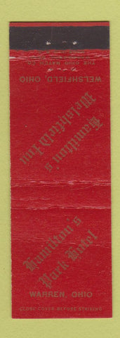 Matchbook Cover - Hamilton's Park Hotel Warren OH Welshfield CREASE