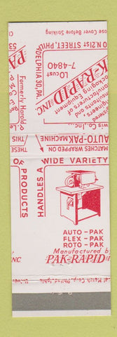 Matchbook Cover - Pak Rapid Philadelphia PA MISCUT