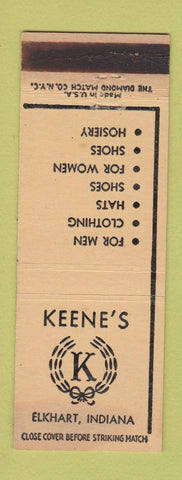 Matchbook Cover - Keene's Clothes Elkhart IN WORN