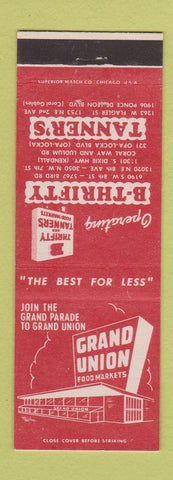 Matchbook Cover - Grand Union Grocery Tanner's Kendall Coral Gables FL
