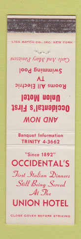 Matchbook Cover - Union Hotel Occidental CA WEAR