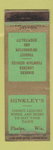 Matchbook Cover - Hinkley's Restaurant Phelps WI WORN