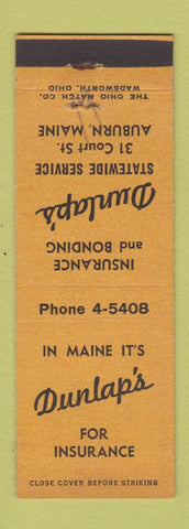Matchbook Cover - Dunlap's Insurance Auburn ME