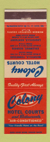 Matchbook Cover - Colony Hotel Courts Nashville TN Louisville KY Columbus GA