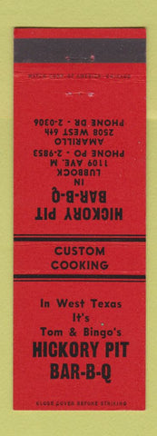 Matchbook Cover - Hickory Pit BBQ Amarillo Lubbock TX