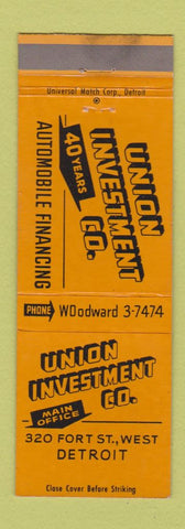 Matchbook Cover - Union Investment Company Detroit MI