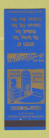 Matchbook Cover Crawford Hotels Big Spring Midland Colorado City TX Carlsbad NM