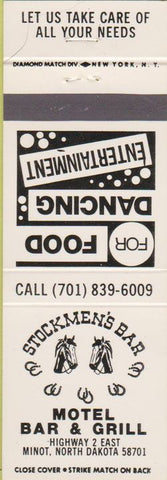 Matchbook Cover - Stockmen's Bar Minot ND