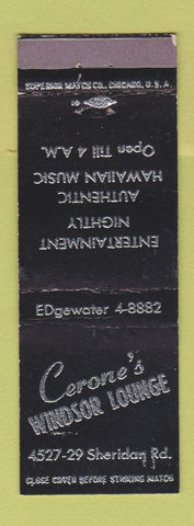 Matchbook Cover - Cerone's Windsor Lounge Chicago IL Hawaiian Music WEAR