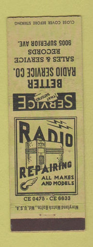 Matchbook Cover - Better Radio Service Records lps music GREEN