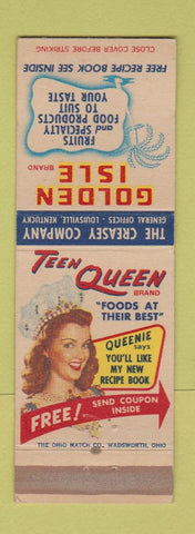 Matchbook Cover - Teen Queen Golden Sile Foods Creasey girlie Louisville KY