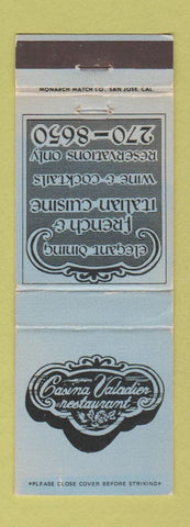 Matchbook Cover - Casina Valadier Restaurant French Italian WEAR