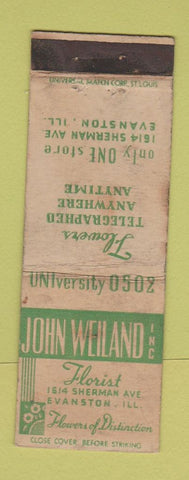Matchbook Cover - John Weiland Florist Evanston IL WORN