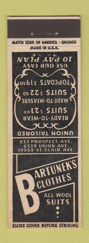 Matchbook Cover - Bartunek's Men's Clothes Chicago?