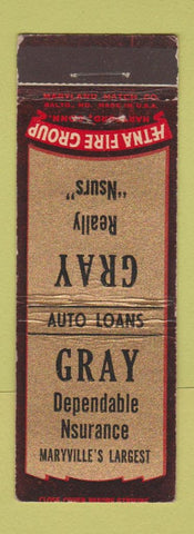Matchbook Cover - Gray Insurance Maryville AETNA WEAR