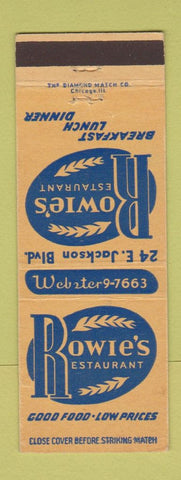 Matchbook Cover - Rowie's Restaurant Chicago IL