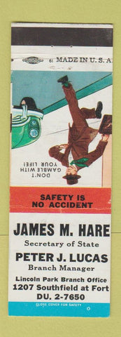 Matchbook Cover - James Hare Secretary of State Lincoln Park MI