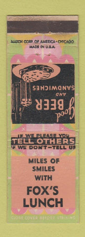 Matchbook Cover - Fox's Lunch Louisville KY WORN