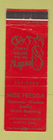 Matchbook Cover - Miss Fredda Jewelry Boston MA WEAR