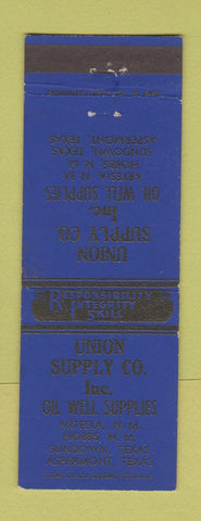 Matchbook Cover - Union Supply Oil Well Artesia Hobbs NM Aspermont Sundown TX
