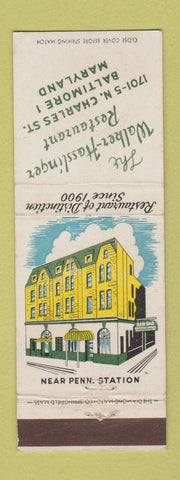 Matchbook Cover - Walker Hasslinger Restaurant Baltimore MD