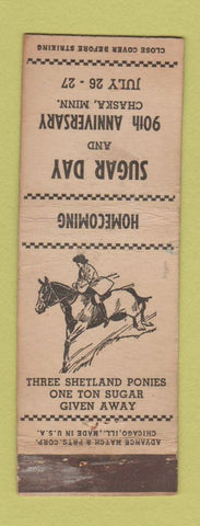 Matchbook Cover - Sugar Day Chaska MN 90th baseball Shetland Ponies WORN