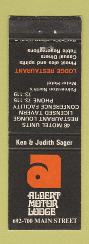 Matchbook Cover - Albert Motor Lodge Palmerston New Zealand