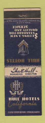 Matchbook Cover - Hull Hotels California CA Hollywood Los Angeles Sacramento