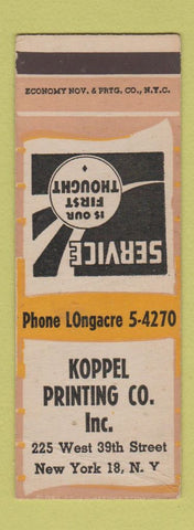 Matchbook Cover - Koppel Printing New York City WORN