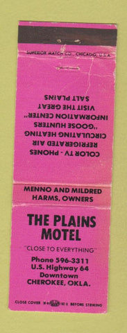 Matchbook Cover - The Plains Motel Cherokee OK WORN