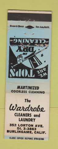 Matchbook Cover - Wardrobe Cleaners Burlingame CA WORN